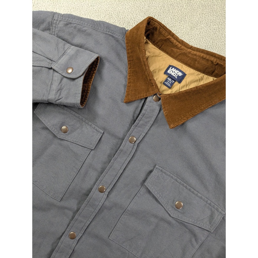 Lands End Mens 4XL Tall Quilted Lined Barn Coat Shirt Jacket Blue Corduroy
